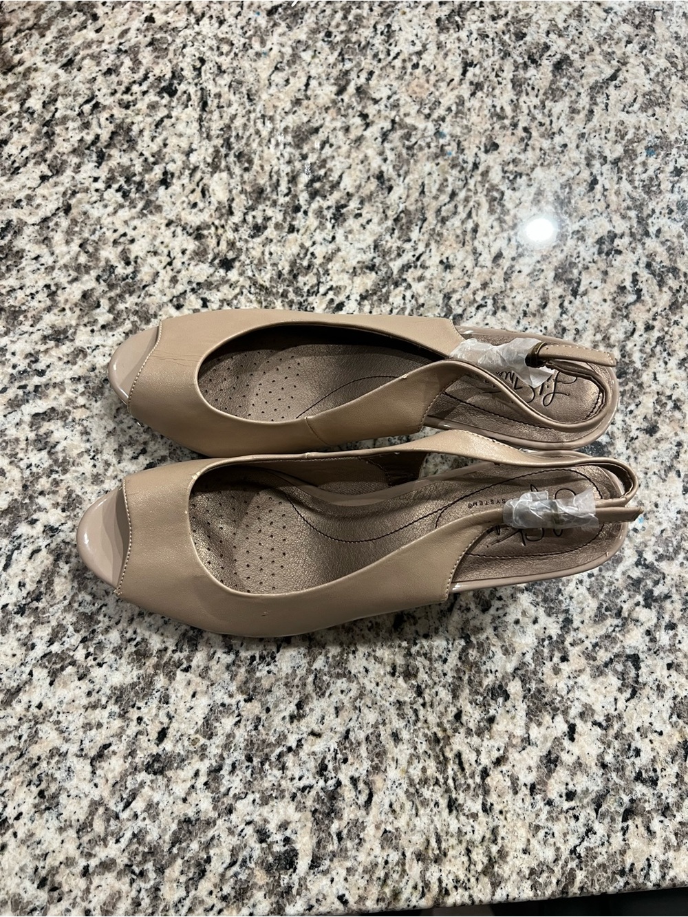 Life Stride Women's Beige Peep-Toe Slingback Heels